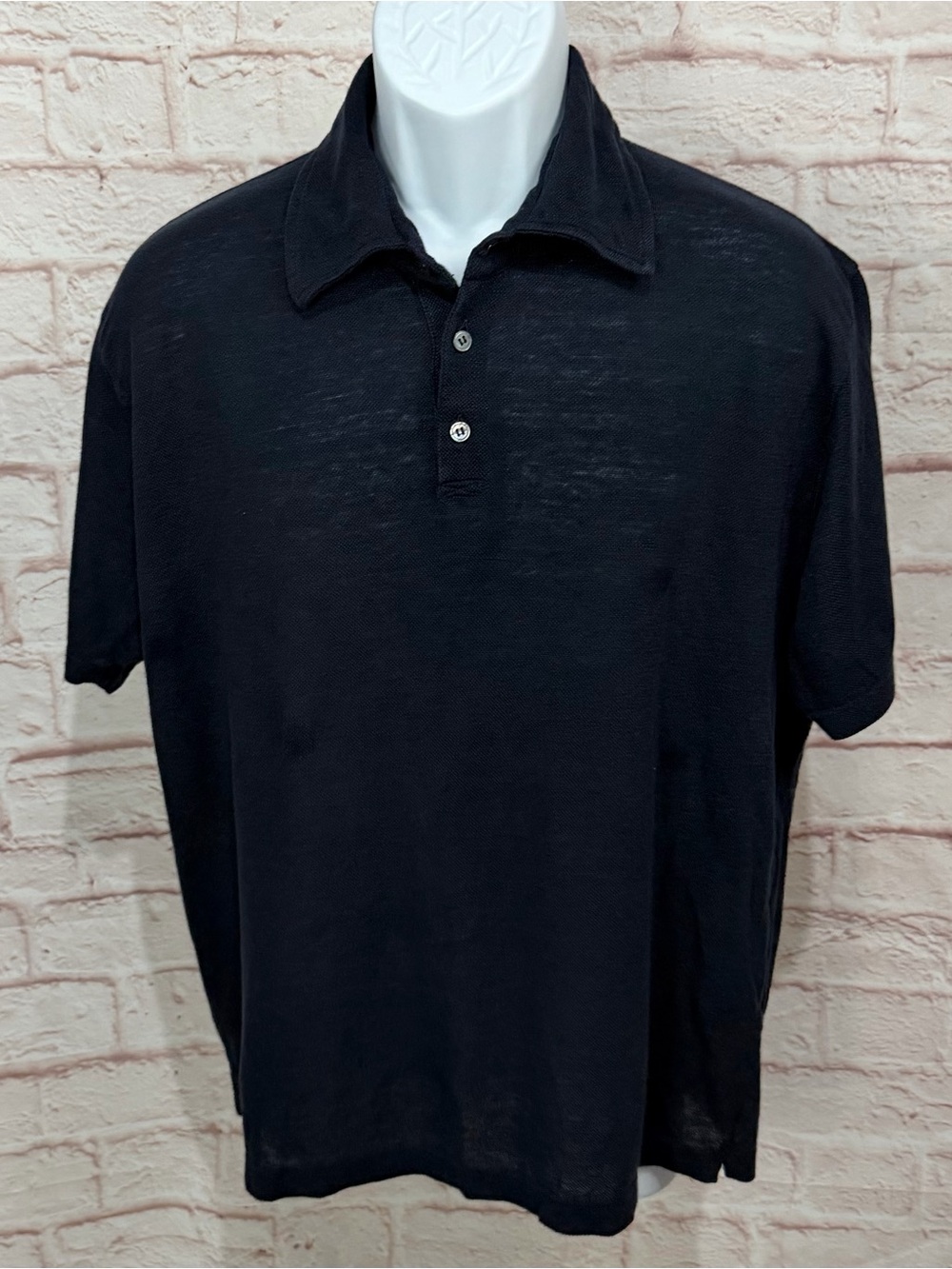 Zanone Luxury Polo Shirt Men’s 50 Medium Navy Blue 100% Linen Knit Made in Italy
